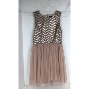 NWT Francesca's Blue Rain Gold Honey Chevron Sequin Prom Dress Cocktail Dress